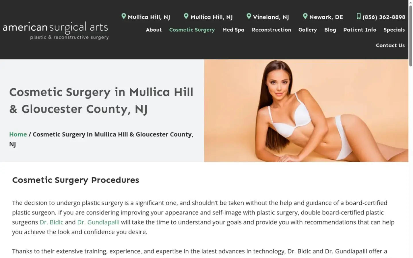 American Surgical Arts website homepage preview